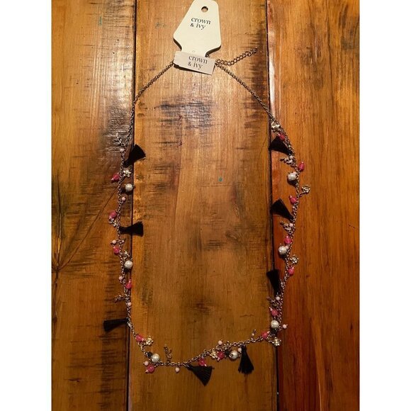 Crown & Ivy Tropic Isle Necklace With Tassels, Beads and Faux Pearls - NEW - Picture 1 of 5
